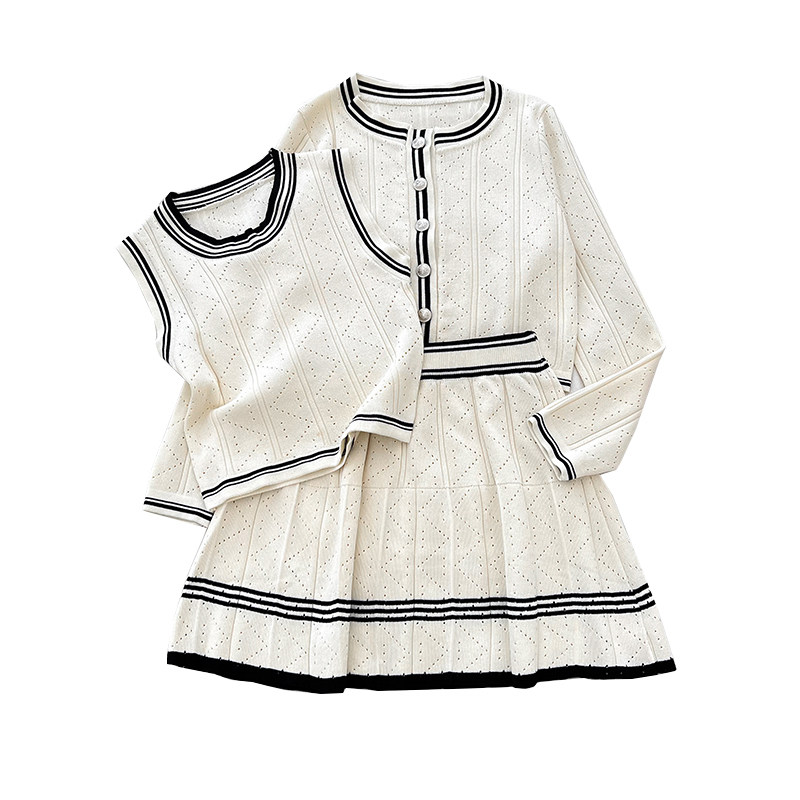 小香风圆领无袖背心上衣+长袖针织衫开衫+高腰显瘦半身裙百褶裙女,淘宝优惠券,粉丝福利购,淘宝优惠卷