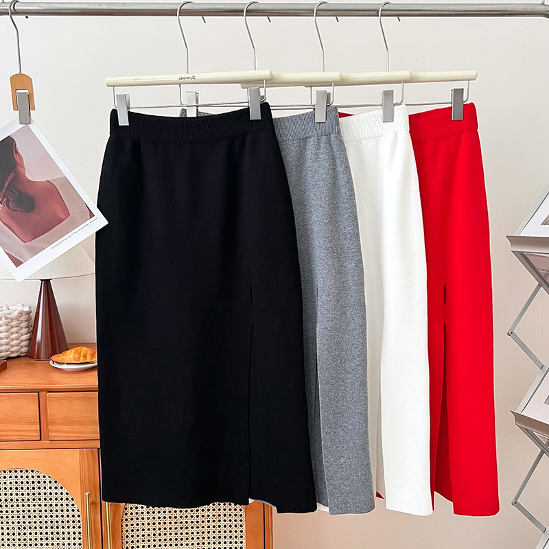 设计感气质百搭高腰显瘦针织中长款开叉半身裙包臀裙a字裙女秋冬,淘宝优惠券,粉丝福利购,淘宝优惠卷