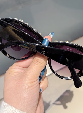 法式复古猫眼镶钻黑色太阳镜女