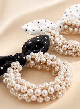 女童兔耳珍珠蝴蝶结高弹发圈