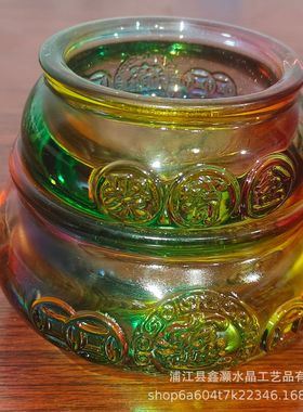 新款琉璃聚宝盆家居装饰品风水布局摆件礼品吉祥物黄色水晶飾品