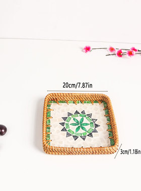 越南秋藤编托盘工艺质朴藤条搭配多趣图案成为家居中实用又亮眼盘