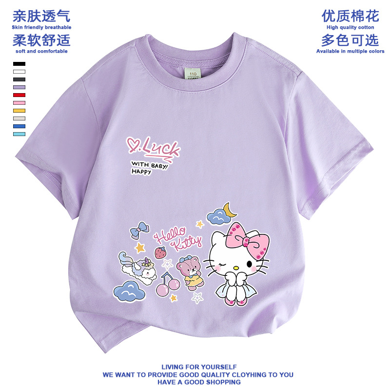 hello kitty衣服小学生女童上衣半袖卡通哈喽kt短袖凯蒂猫T恤童装 - 图3