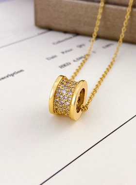 Rusizi小蛮腰项链女款吊坠18K玫瑰金满钻锁骨链欧美风2025新款