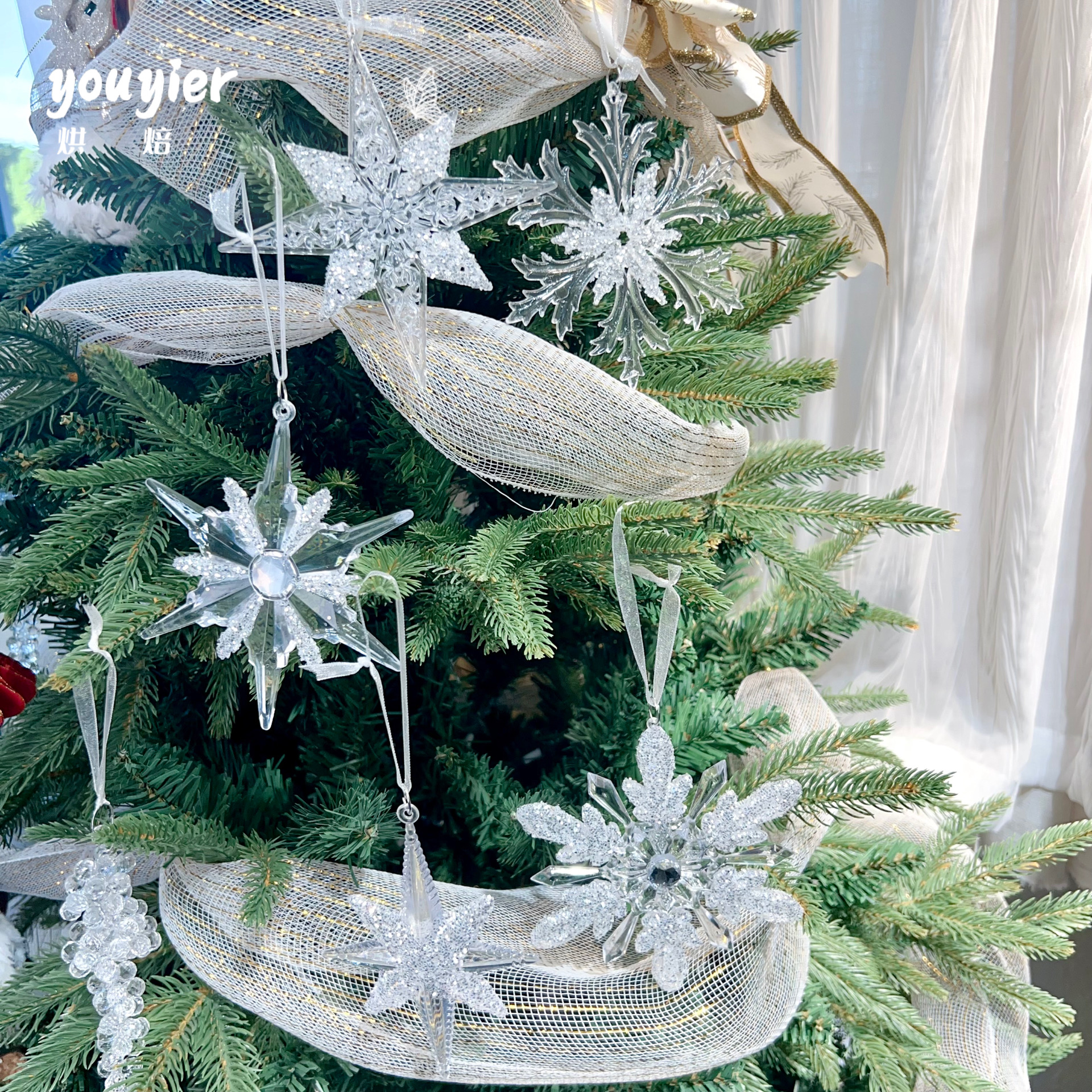 【youyier】圣诞节透明冰晶装饰挂件圣诞树氛围感装饰礼物挂件 - 图1