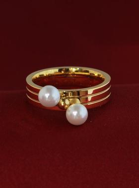 法式轻奢缠绕珍珠闭口戒指