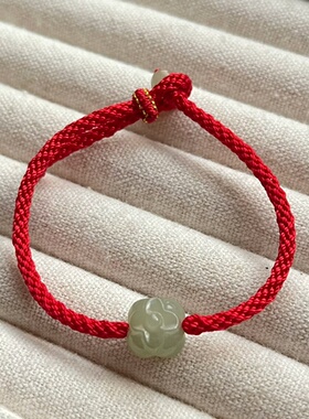 2026年本年红绳天然和田玉柿柿如意红绳手链可调节情侣手绳礼物送