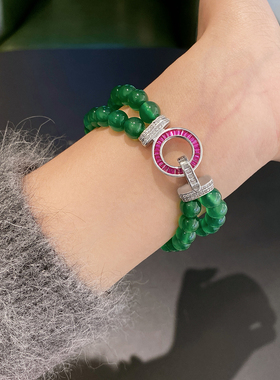多层绿色镶钻新中式玛瑙手链