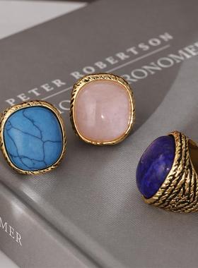 复古做旧碧玺镀K金宽版戒指