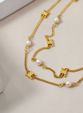 凯旋门珍珠双层锁骨链名媛轻奢