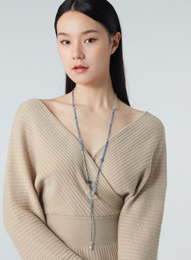 朗睦原创设计玛瑙蓝水晶长项链