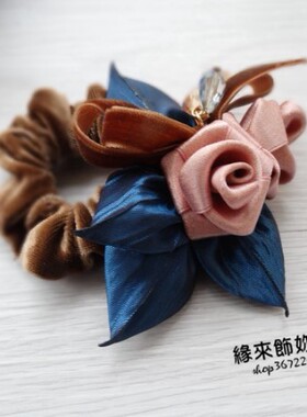韩版珍珠水晶花朵原创手工橡皮筋