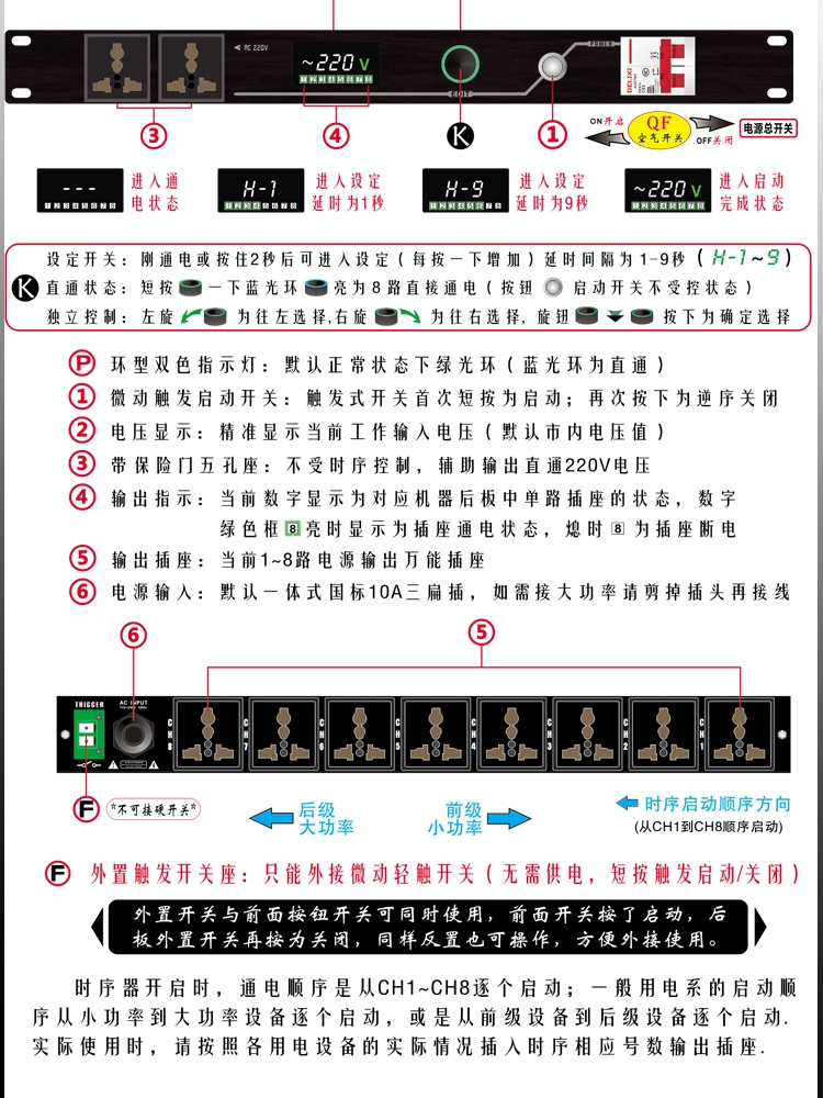 QTLY 专业电源时序器8-12路工程大功率电压显示智能定时钥匙开关 - 图1