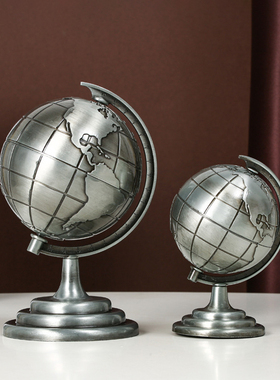现代复古风地球仪金属工艺品家居书房办公室玄关装饰品摆件送男生