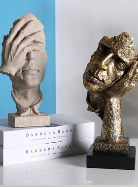 美式复古做旧沉默是金脸谱雕塑树脂艺术品书房办公室酒柜客厅摆件