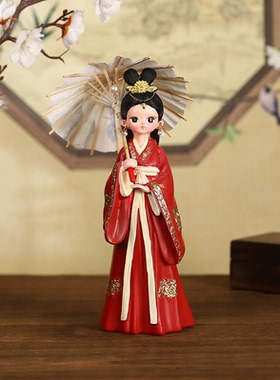 国潮古代风汉服撑伞女孩手办公仔酒柜玄关客餐厅服装店装饰品摆件