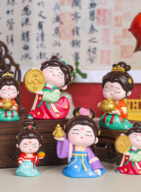 国潮风唐福洛仕女树脂摆件