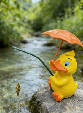 家居饰品可爱小黄鸭钓鱼小摆件