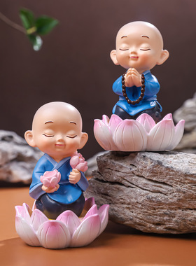 创意莲花修心小沙弥摆件