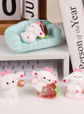 桌面可爱草莓小兔子摆件