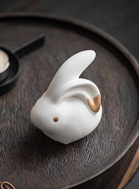 小清新茶宠摆件精品可养兔子生肖兔茶桌工位微景观装饰品茶道配件