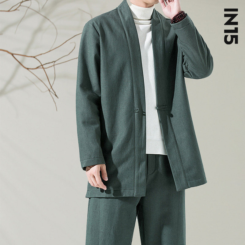 中国风秋款文艺大衣中长款加厚棉麻风衣外套男士汉服开衫道袍,淘宝优惠券,粉丝福利购,淘宝优惠卷