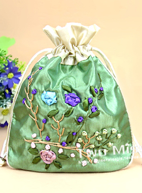 DIY古风花卉双层抽拉首饰袋