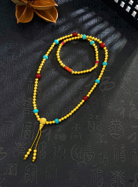 金名媛珠宝 999足金古法多圈三通流苏圆珠佛珠链光珠三圈弹力手绳