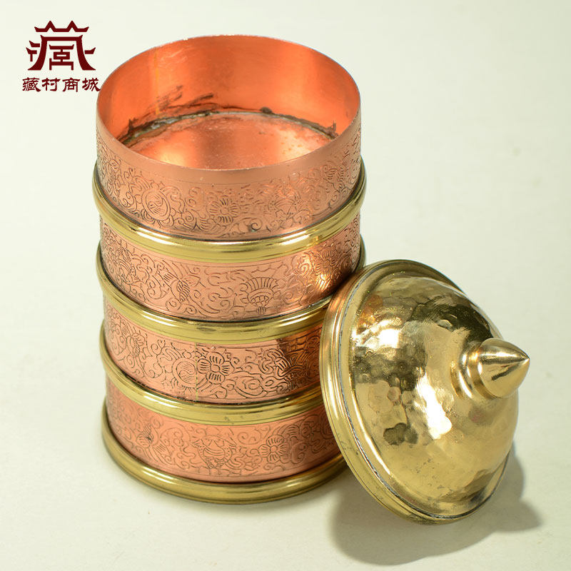 藏村藏式八吉祥红铜雕花米罐米盒米壶修米储物盒桌面摆件,淘宝优惠券,粉丝福利购,淘宝优惠卷