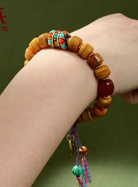 藏村牦牛骨手串男盘玩手链黄财神念珠手链扎基拉姆配饰文玩手串