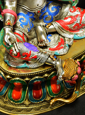 彩绘绿度母铜佛像摆件