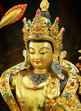 全鎏金文殊菩萨铜像家居装饰摆件