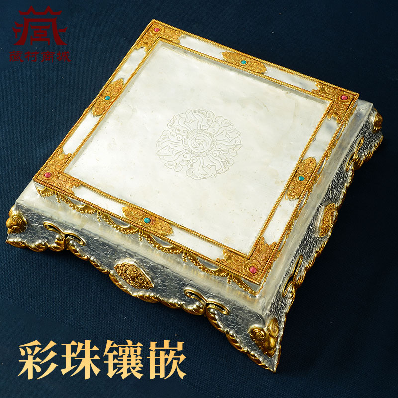 尼泊尔手工曼扎盘铜鎏金鎏银修盘曼茶罗曼达盘室内家用桌面摆件 - 图2