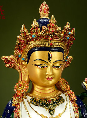 台湾彩绘白度母铜像摆件