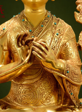 全鎏金宗喀巴三师徒铜像摆件