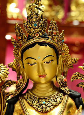 全鎏金尼泊尔进口绿度母铜像