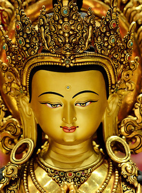 释迦族手工四臂观音铜像摆件