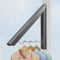 Invisible window clothes hanger balcony home floating window folding clothes hanger free of punching wall-mounted telescopic sun-drying hanging pole