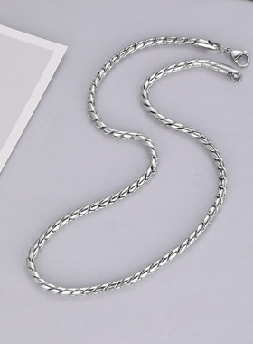 原创钛钢项链男女潮新款麻花古巴简约百搭运动健身素链情侣锁骨