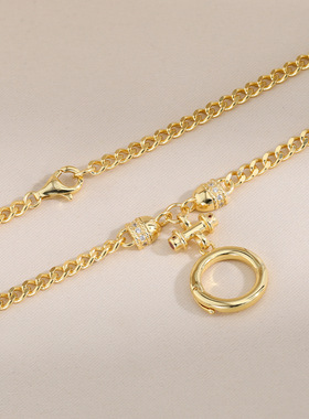 万能扣轻奢金色古巴链项链女欧美风镶钻锁扣吊坠个性高级感颈链潮