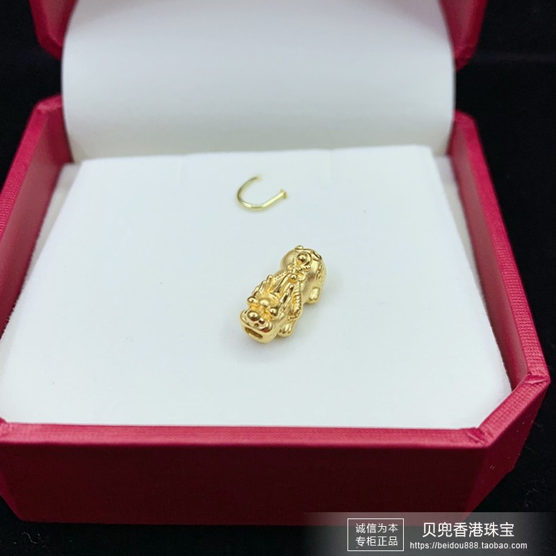 香港周大福专柜999足金招财转运貔貅黄金串珠黑玉髓女款手链