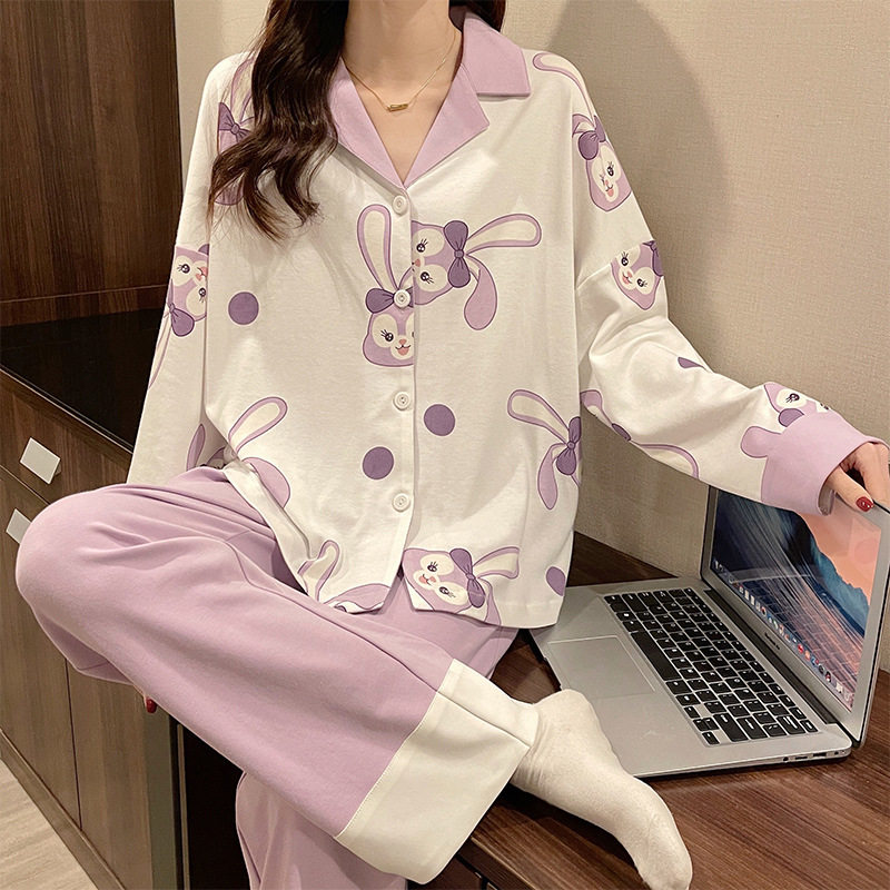 开衫长袖长裤睡衣套装女生春秋季休闲宽松韩版卡通甜美可爱家居服,淘宝优惠券,粉丝福利购,淘宝优惠卷