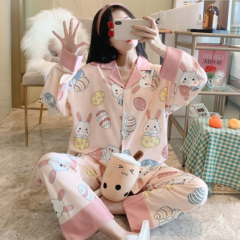 开衫长袖长裤睡衣套装女生春秋季休闲宽松韩版卡通甜美可爱家居服,淘宝优惠券,粉丝福利购,淘宝优惠卷