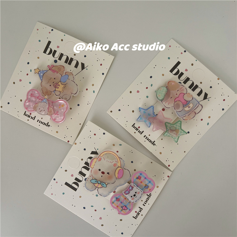 AIKO ACC韩国新款儿童可爱萌兔小熊小狗星星发夹刘海夹 - 图1