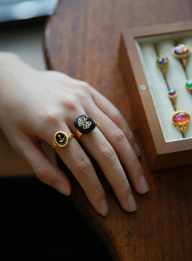 女琉璃925银复古古董宝石戒指