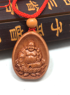 桃木吊坠项链弥勒佛新品