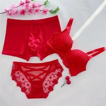 Tide Card Pure Cotton Big Red Ben Year Lovers Underwear Suit Three Sets With Bra Bra Wedding Couple Underwear