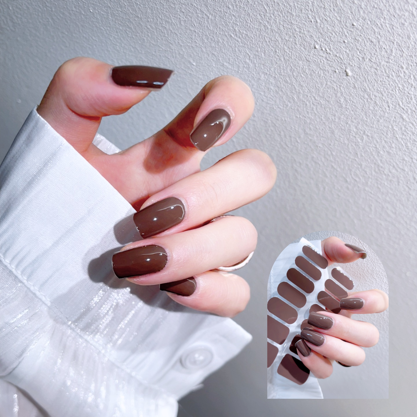 新款显白纯色闪粉免烤美甲贴纸花成人防水免烤凝胶指甲贴纸片全贴,淘宝优惠券,粉丝福利购,淘宝优惠卷