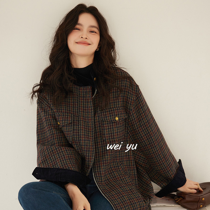 薇语大码女装高级感格子毛呢外套夹克2025秋冬新款上衣女呢子风衣,淘宝优惠券,粉丝福利购,淘宝优惠卷