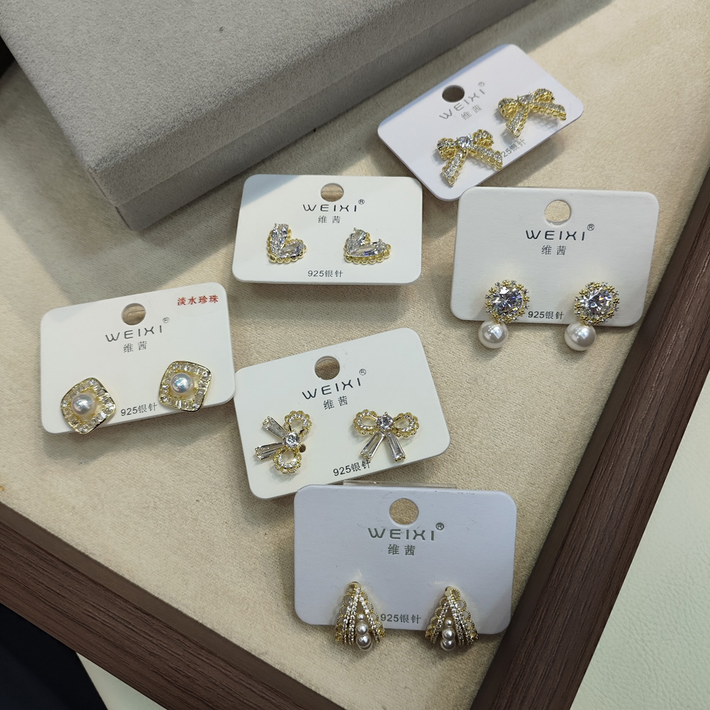 星星小飞机爱心蝴蝶结闪钻氧化锆珍珠耳钉耳环美讯维茜耳饰 - 图0